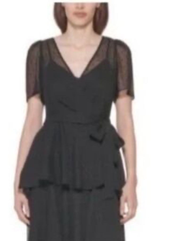 Romantic Black Calvin Klien Swiss Dot Dress Fluttery Layered Ruffles Maxi Sz 8
